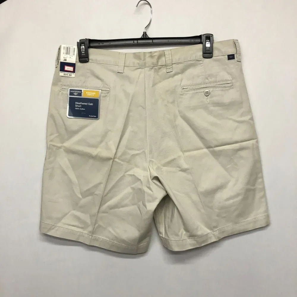 NWT Dockers Men Weathered Gab Pleated Chino Cotton Shorts Size 38 M125 -29